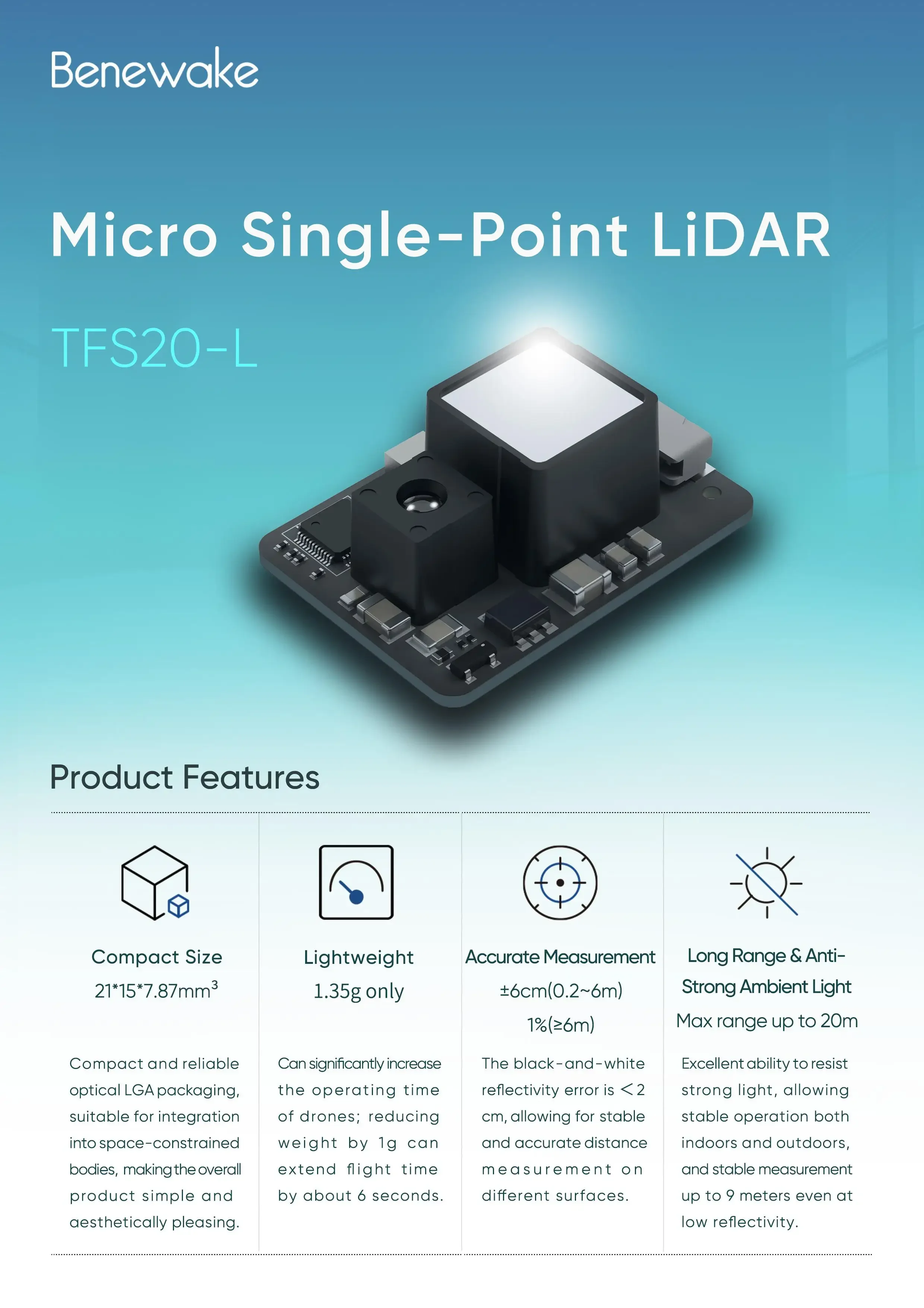 Benewake TFS20-L 20m Micro LiD - Arduino Robot recension och pris